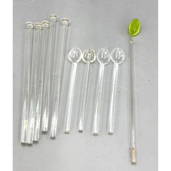 Vintage Glass Swizzle Sticks & Spoons- Set Of 10 For Cocktails & Beverages - Picture 1 of 6